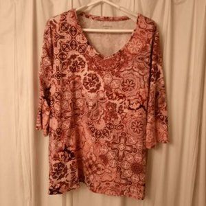 Catherines 3/4 Sleeve top Pink/Maroon 1X